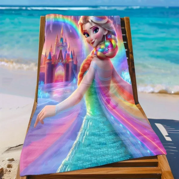 Frozen Elsa Beach Towel: Magical Castle & Rainbow Design for Fun in the Sun! Suitable for towels, bath towels, beach towels 4