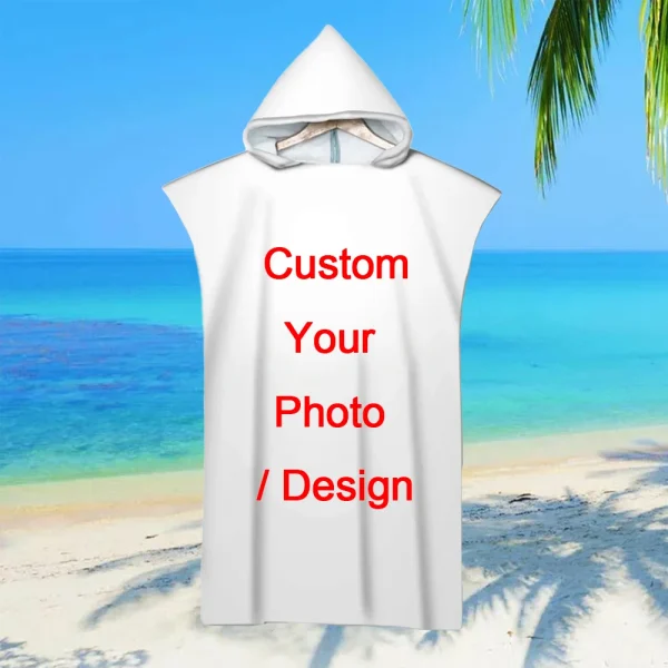 Customize Photo Beach Towels Quick Dry Hooded Cloak Bath Towels Adult Kids Parent-Child Surf Poncho Bathrobe For Swimming 5