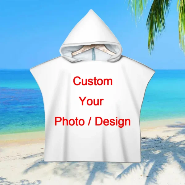 Customize Photo Beach Towels Quick Dry Hooded Cloak Bath Towels Adult Kids Parent-Child Surf Poncho Bathrobe For Swimming 6