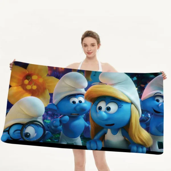 Cartoon S_Smurfs Microfiber Blanket Quick Drying Beach Towels Oversized Printing Super Absorbent Pool Towel Blanket 1