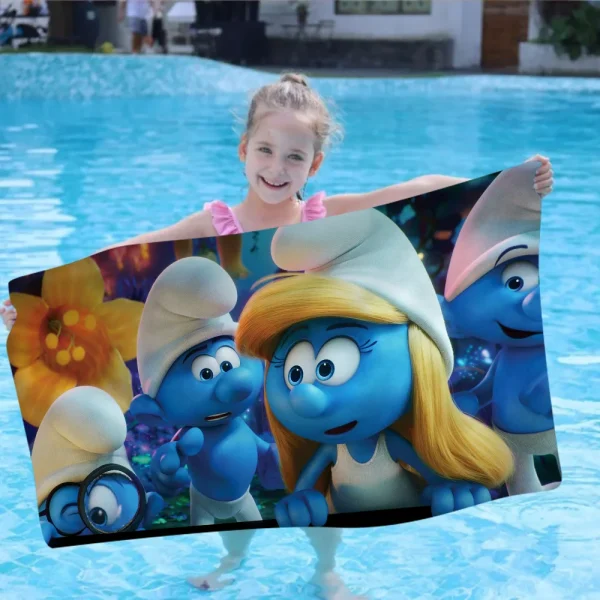 Cartoon S_Smurfs Microfiber Blanket Quick Drying Beach Towels Oversized Printing Super Absorbent Pool Towel Blanket 2