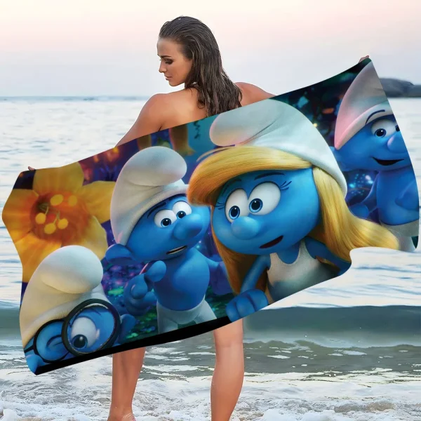Cartoon S_Smurfs Microfiber Blanket Quick Drying Beach Towels Oversized Printing Super Absorbent Pool Towel Blanket 4