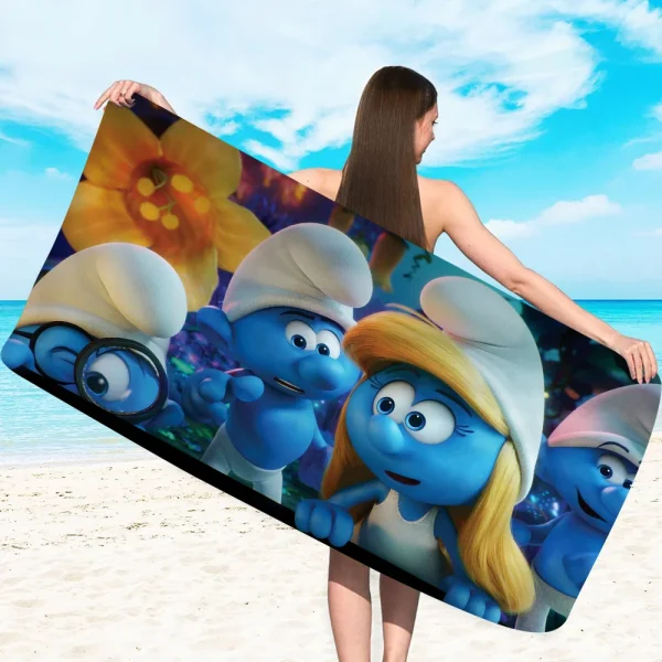 Cartoon S_Smurfs Microfiber Blanket Quick Drying Beach Towels Oversized Printing Super Absorbent Pool Towel Blanket 5