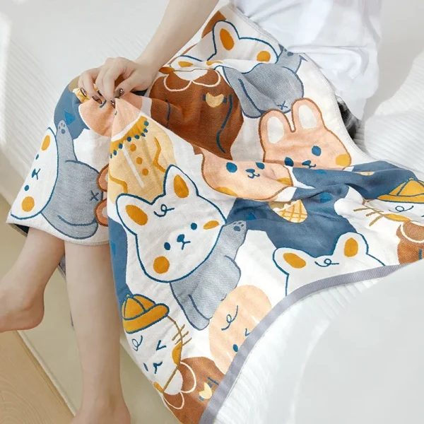 Kawaii cotton gauze bath towel for adult skin-friendly easily absorbent quick-drying children cartoon large towel 70x140cm 2