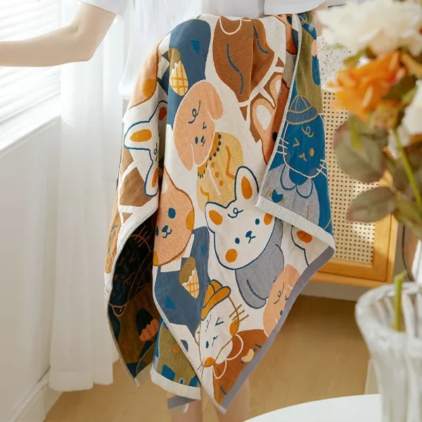 Kawaii cotton gauze bath towel for adult skin-friendly easily absorbent quick-drying children cartoon large towel 70x140cm 3