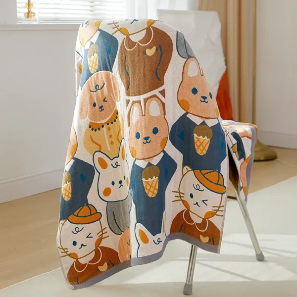 Kawaii cotton gauze bath towel for adult skin-friendly easily absorbent quick-drying children cartoon large towel 70x140cm 6