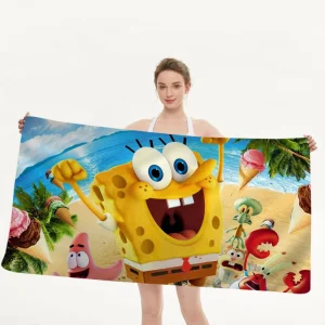 BANDAI SpongeBob Anime Beach Swimming Towel Soft Absorbent Washcloth Children's Gifts For Kids Travel Camping Gym 1