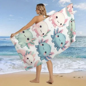 Beach Towel With Mexican Axolotl Cartoon Beach Towel Design Sports Travel  Swim Pool Yoga More Suitable for Summer 1