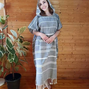 YEUZLICOTTON Wearable Turkish Beach Towel Sandproof 100% Cotton Large Surf Poncho Robe Hooded Wetsuit Changing Towel Quick Dry 1
