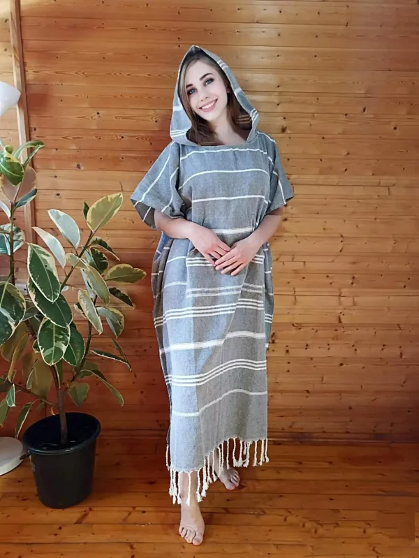 YEUZLICOTTON Wearable Turkish Beach Towel Sandproof 100% Cotton Large Surf Poncho Robe Hooded Wetsuit Changing Towel Quick Dry 1