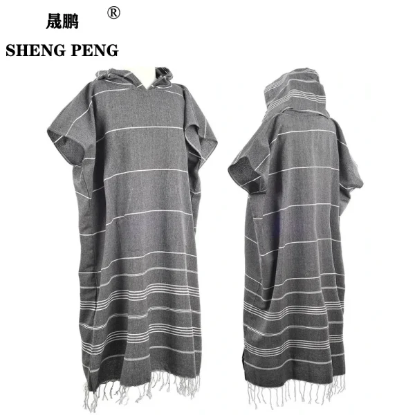 YEUZLICOTTON Wearable Turkish Beach Towel Sandproof 100% Cotton Large Surf Poncho Robe Hooded Wetsuit Changing Towel Quick Dry 2