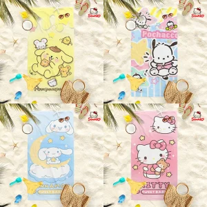 Adorable Cartoon-Printed Beach Towels: PomPomPuu, Pochacco, Cinnamo, and Kitty Designs! Suitable for towels, bath towels 1