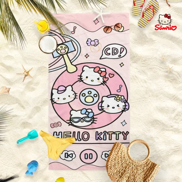 Adorable Cartoon-Printed Beach Towels: PomPomPuu, Pochacco, Cinnamo, and Kitty Designs! Suitable for towels, bath towels 2