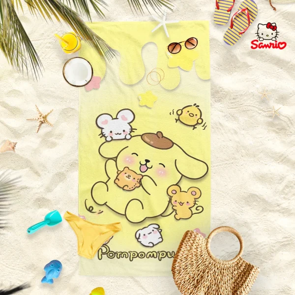 Adorable Cartoon-Printed Beach Towels: PomPomPuu, Pochacco, Cinnamo, and Kitty Designs! Suitable for towels, bath towels 3
