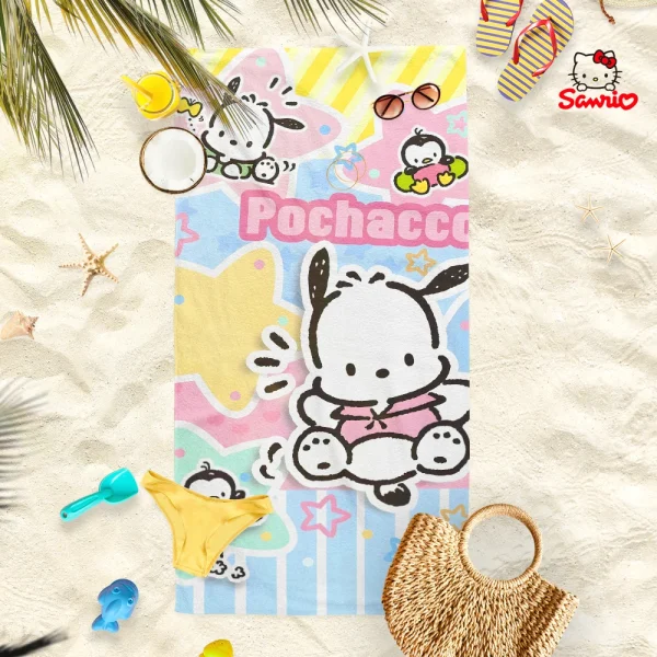 Adorable Cartoon-Printed Beach Towels: PomPomPuu, Pochacco, Cinnamo, and Kitty Designs! Suitable for towels, bath towels 4