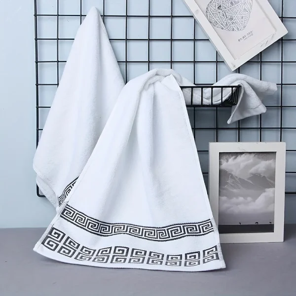 1/4/6PCS White Cotton Towels Set 35x75cm 70x140cm Embroidered Bathroom Geometric Oversized Gift Bath Hand Face Towels Cover 3