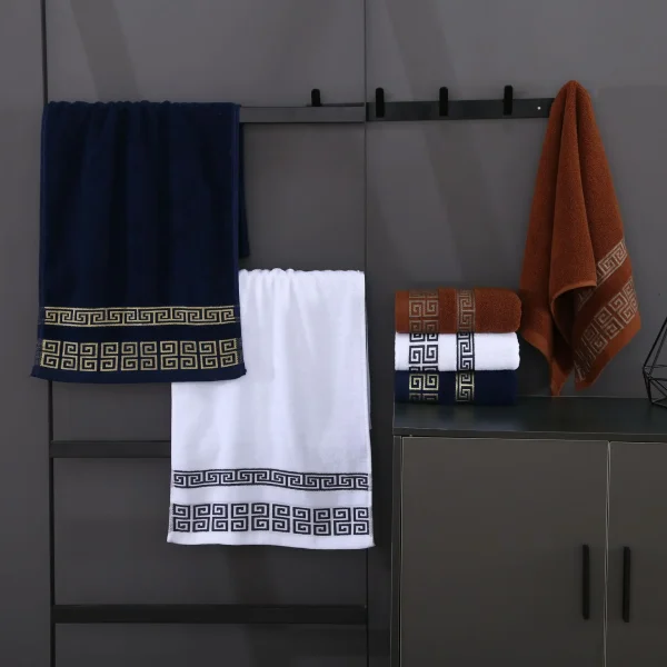 1/4/6PCS White Cotton Towels Set 35x75cm 70x140cm Embroidered Bathroom Geometric Oversized Gift Bath Hand Face Towels Cover 4