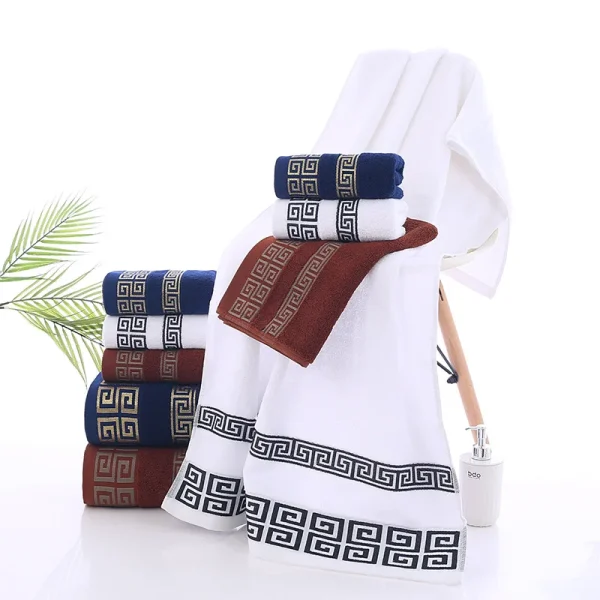 1/4/6PCS White Cotton Towels Set 35x75cm 70x140cm Embroidered Bathroom Geometric Oversized Gift Bath Hand Face Towels Cover 6