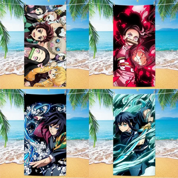 D-Demon Slayer Beach Towels Personalized Bath Towels Pool Vacation Gift Picnic Towel Quick-Drying Party Gifts Children's Day 1