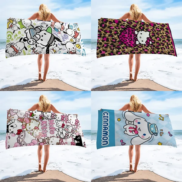 Leopard Print Hello Kitty Beach TowelMicrofiber terry bath towels for yoga, travel, swimming, fitness and camping 1