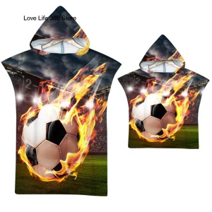 football Microfiber Beach Towel Quick Dry Hooded Cloak Wetsuit Towels Adult Kid Parent-Child Poncho Bathrobe for Swim Surfsoccer 1