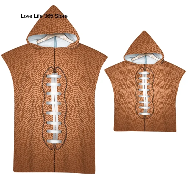 football Microfiber Beach Towel Quick Dry Hooded Cloak Wetsuit Towels Adult Kid Parent-Child Poncho Bathrobe for Swim Surfsoccer 5