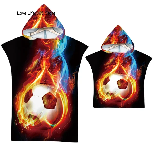 football Microfiber Beach Towel Quick Dry Hooded Cloak Wetsuit Towels Adult Kid Parent-Child Poncho Bathrobe for Swim Surfsoccer 6