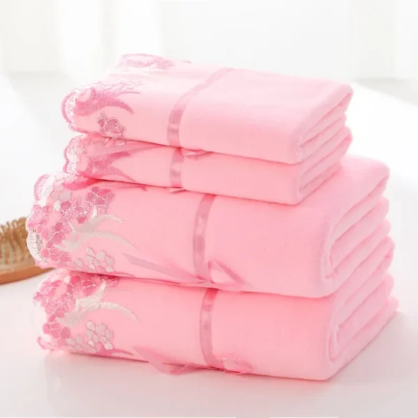 Lace Embroidered Bath Towel Set Microfiber for Adults Colourful Tree Bathroom Face Bath Towels Quick Dry Family Set Large Thick 5