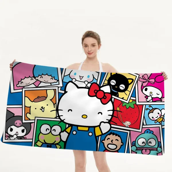Cute Hello Cat K-kitty Microfiber Beach Towel Absorbent Quick Dry Soft Yoga Swimming Resort Mountain Climbing Towel 1