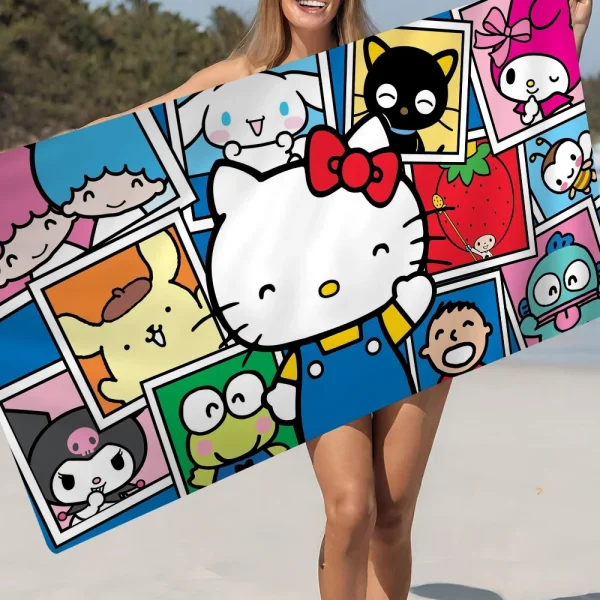 Cute Hello Cat K-kitty Microfiber Beach Towel Absorbent Quick Dry Soft Yoga Swimming Resort Mountain Climbing Towel 3