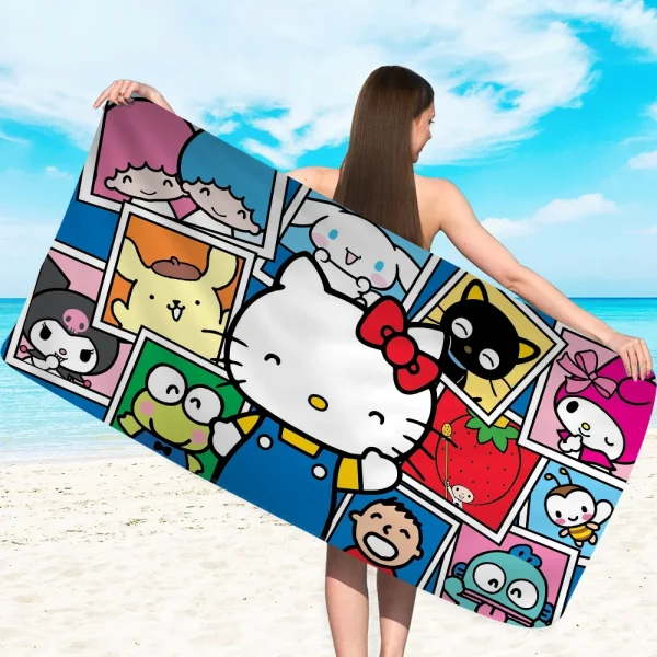 Cute Hello Cat K-kitty Microfiber Beach Towel Absorbent Quick Dry Soft Yoga Swimming Resort Mountain Climbing Towel 5