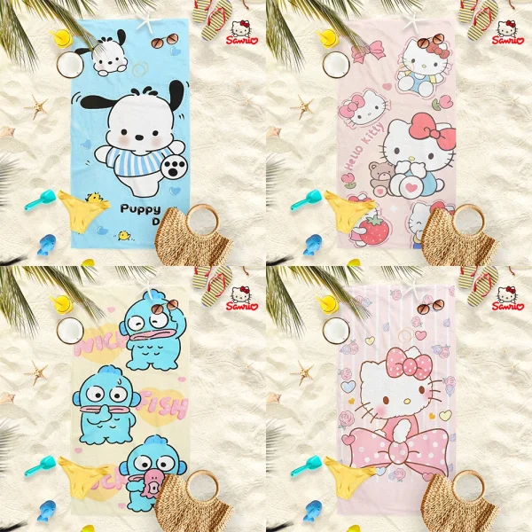 Adorable Cartoon-Print Beach Towels: Puppy, Hello Kitty, and More! Suitable for towels, bath towels, beach towels 1