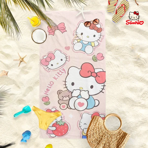 Adorable Cartoon-Print Beach Towels: Puppy, Hello Kitty, and More! Suitable for towels, bath towels, beach towels 2