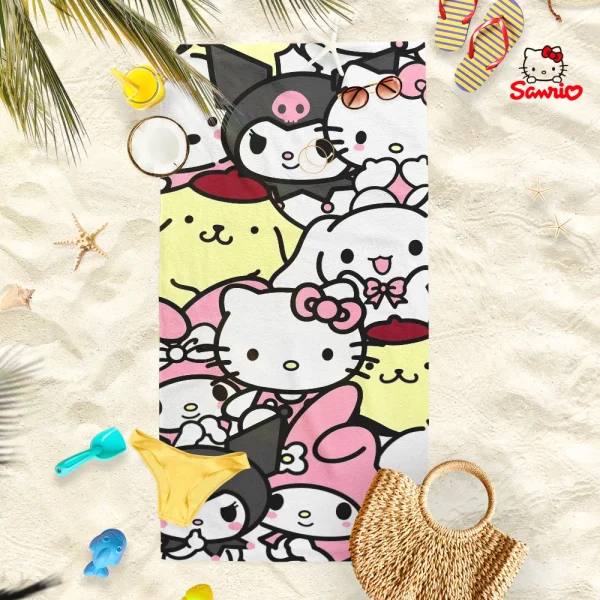 Adorable Cartoon-Print Beach Towels: Puppy, Hello Kitty, and More! Suitable for towels, bath towels, beach towels 3
