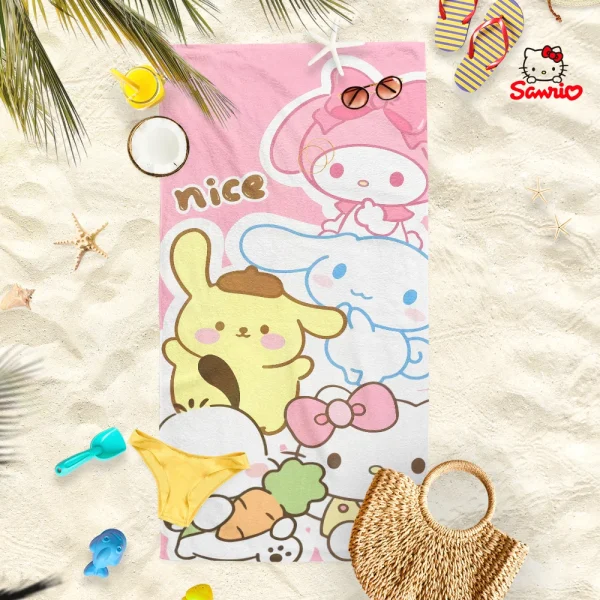 Adorable Cartoon-Print Beach Towels: Puppy, Hello Kitty, and More! Suitable for towels, bath towels, beach towels 4