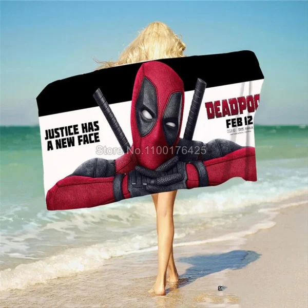 Deadpool Pattern Beach Towel Cartoon Style Microfiber Large Beach Towel Bath Towel Multifunctional Square Towel Beach Towel 1