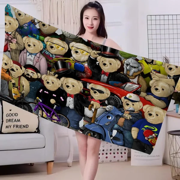 P-Polo Teddy Bear Anime Beach Towel Colorful Bath Towels For Girl Microfiber Quick Dry Custom Sand Free Beach Yoga Spa Gym Pool 3