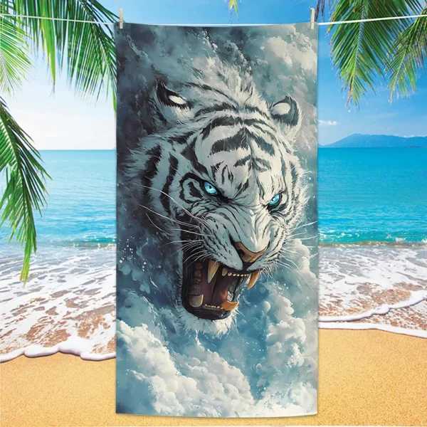 Hot Selling Tiger Beach Towel Microfiber Digital Print Bath Towel Bold Tiger Design Sun Protection Shawl Extra Large Towel 1