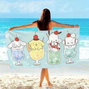 Adorable Cartoon-Print Beach Towel: Cute Dessert-Themed for Summer Fun!, Towels, holiday party decorations, gifts 1