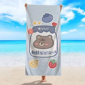 Cute Bear-Patterned Beach Towel by PoolMicrofiber terry bath towels for yoga, travel, swimming, fitness and camping 1