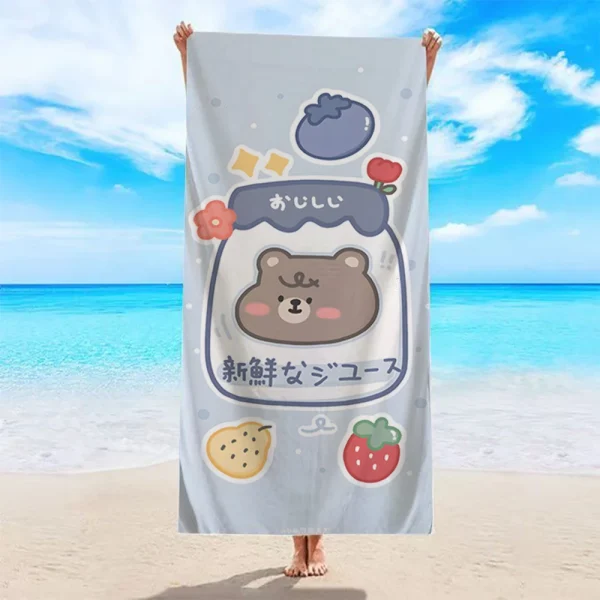 Cute Bear-Patterned Beach Towel by PoolMicrofiber terry bath towels for yoga, travel, swimming, fitness and camping 1