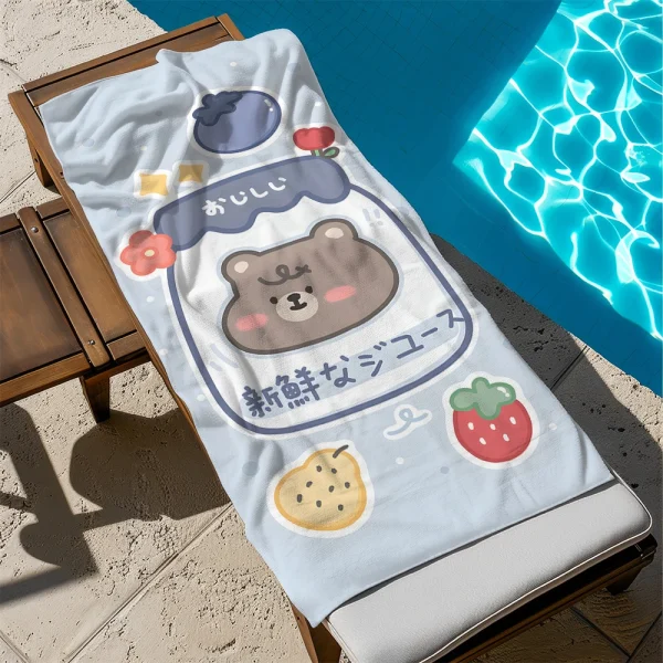 Cute Bear-Patterned Beach Towel by PoolMicrofiber terry bath towels for yoga, travel, swimming, fitness and camping 2