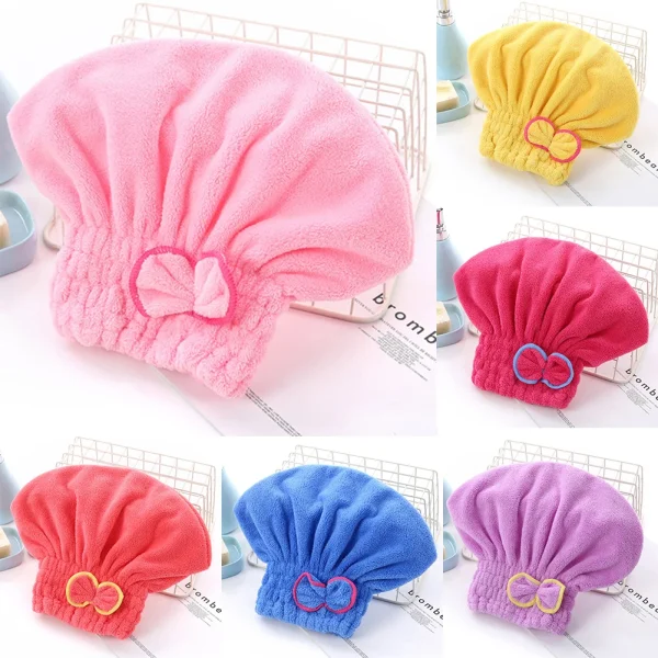 6 Colors Microfiber Solid Quickly Dry Hair Hat Hair Turban Women Head Wrap Hat Thickened Absorbent Dry Hair Cap 2