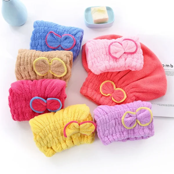 6 Colors Microfiber Solid Quickly Dry Hair Hat Hair Turban Women Head Wrap Hat Thickened Absorbent Dry Hair Cap 3