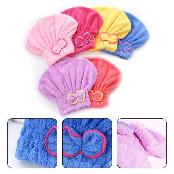 6 Colors Microfiber Solid Quickly Dry Hair Hat Hair Turban Women Head Wrap Hat Thickened Absorbent Dry Hair Cap 4