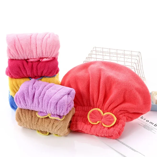 6 Colors Microfiber Solid Quickly Dry Hair Hat Hair Turban Women Head Wrap Hat Thickened Absorbent Dry Hair Cap 5