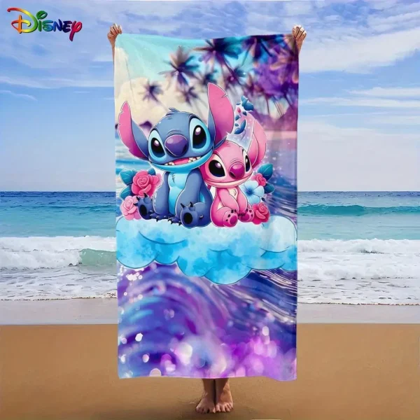 Disney Stitch Beach Towel: Adorable Blue and Pink Stitch Duo on Clouds! Suitable for towels, bath towels, beach towels, gifts 1