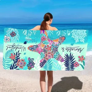 Blue Starfish 70x140cm Beach Towel Quick-Drying Sandproof Water Ripple Design Summer Seaside Seaweed Bath Towel LatticeColor 1