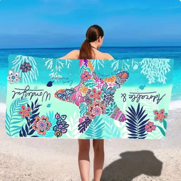 Blue Starfish 70x140cm Beach Towel Quick-Drying Sandproof Water Ripple Design Summer Seaside Seaweed Bath Towel LatticeColor 1