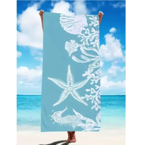 Blue Starfish 70x140cm Beach Towel Quick-Drying Sandproof Water Ripple Design Summer Seaside Seaweed Bath Towel LatticeColor 2